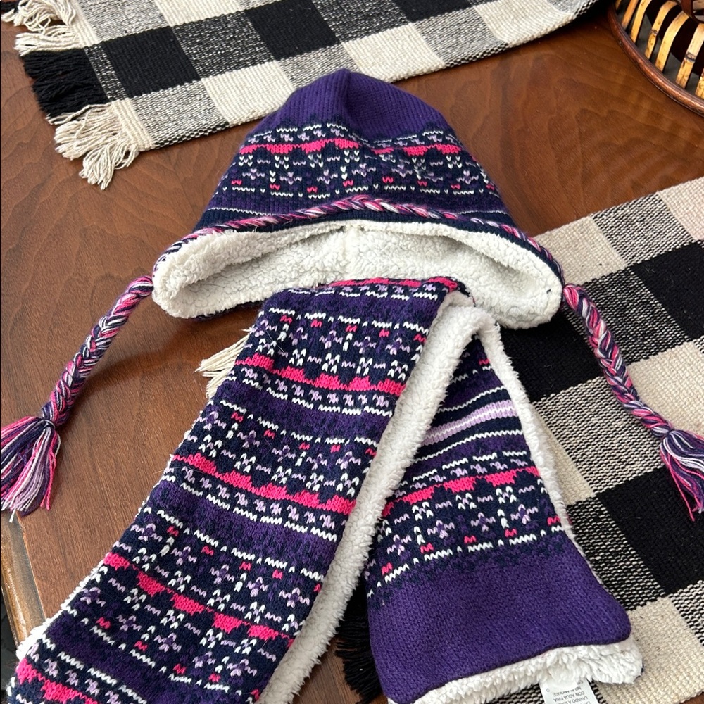 Cozy Purple and Pink Knit Kids Scarf and Hat Set